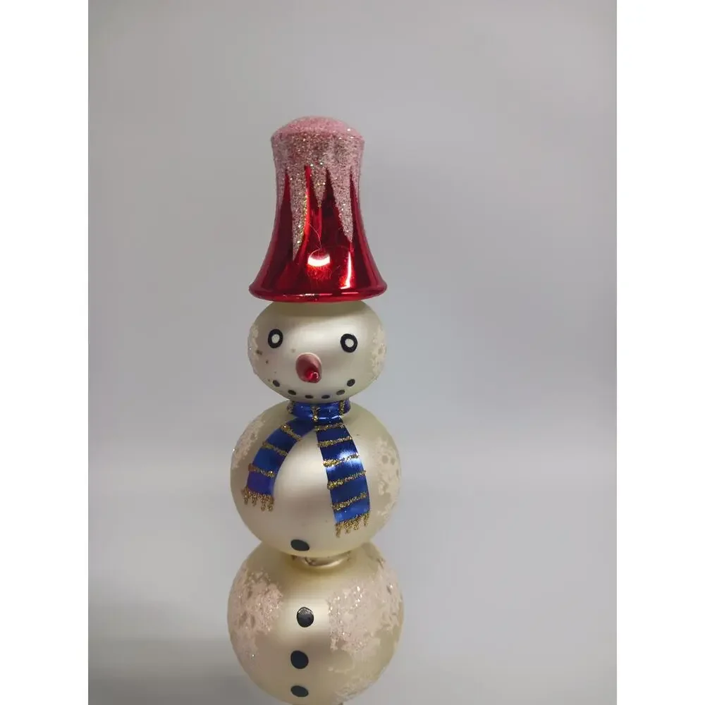 Vintage Mercury Glass Snowman Christmas Tree Topper Czech Republic Bell Hat